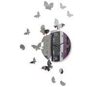 FLEXISTYLE Grande Horloge Murale Moderne avec Papillons Ronds 30 cm, 15 Papillons, Salon, Chambre à Coucher, Chambre d'enfant, Produit fabriqué dans l'UE, Miroir, 30 cm