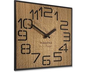 FLEXISTYLE Grande horloge murale moderne carréeBois ECO Diamètre 50cm, Silence, aspect bois, chêne, salon, chambre, EU (Digits 40cm)