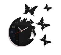 FLEXISTYLE Grande Horloge Murale Moderne en Forme de Papillon Noir Rond 30 cm, 3 D DIY, Salon, Chambre à Coucher, Chambre d'enfant