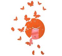 FLEXISTYLE Grande horloge murale moderne ronde en forme de papillon 30 cm, 15 papillons, pour salon, chambre à coucher, chambre d'enfant, produit fabriqué dans l'UE (orange)