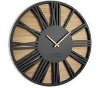 FLEXISTYLE Grande horloge murale sans tic-tac Roman LOFT Noir 50cm, salon, chambre, fabriqué en UE