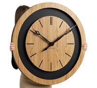 FLEXISTYLE Grande horloge murale XXL 75 cm en chêne - Grande horloge murale design en bois naturel et MDF noir - Mouvement silencieux sans tic-tac - Accessoire d'intérieur moderne pour salon, loft et
