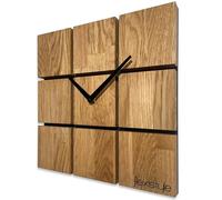 FLEXISTYLE Harmony Horloge Murale Moderne en Bois de chêne carré Noir sans Bruit de tic-tac pour Salle de Bain, Salon, Chambre d'adolescent (chêne, 30 cm)