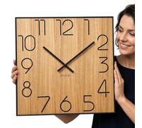 Horloge murale en bois Wood Square chêne 40cm de diamètre aspect bois sans tic-tac