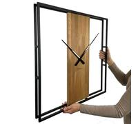 FLEXISTYLE Horloge Murale carrée, Grande Horloge Murale geante XXL silencieuse Design Moderne Style Loft Square, en Bois 3D et métal, 80 cm de diamètre