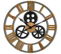FLEXISTYLE Horloge Murale Design Industriel - Grande Taille - Diamètre : 80 cm - Aspect Bois - Chêne - sans Bruit de tic-tac - pour Salon - Gris