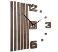 FLEXISTYLE Horloge Murale DIY en Bois de chêne à lamelles - Grande Horloge Murale geante XXL - Design Moderne Mural décoratif pour Bureau, Salon, Chambre à Coucher silencieuse 100 cm, Marron
