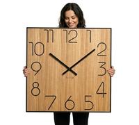 Horloge murale en bois Wood Square chêne 60cm de diamètre aspect bois sans tic-tac