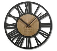 FLEXISTYLE Horloge Murale Grand Adulto Ø 50 cm LOFT rétro en Bois de chêne sans Bruit de tic-tac Salon (shwarz/chêne)
