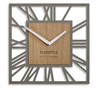 FLEXISTYLE Horloge Murale Moderne sans Bruit de tic-tac LOFT Piccolo Square 30 cm pour Salon, Salle de Bain (Gris chêne)