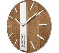 FLEXISTYLE Horloge murale moderne sans tic-tac Horloges murales modernes Bois Salle de bain Salon Chêne (blanc rond, 30 cm)
