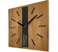 FLEXISTYLE Horloge murale moderne sans tic-tac Horloges murales modernes Bois Salle de bain Salon Chêne (noir carré, 30 cm)