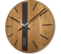 FLEXISTYLE Horloge murale moderne sans tic-tac Horloges murales modernes Bois Salle de bain Salon Chêne (noir rond, 50 cm)