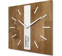 FLEXISTYLE Horloge murale moderne sans tic-tac Horloges murales modernes Bois Salle de bain Salon Chêne (blanc carré, 30 cm)