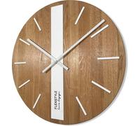 FLEXISTYLE Horloge murale moderne sans tic-tac Horloges murales modernes Bois Salle de bain Salon Chêne (blanc rond, 50 cm)