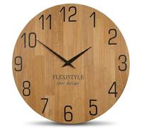Horloge murale diamètre naturel aspect bois 100% chêne, bois moderne, salon, sans bruit de tic-tac (50cm, noir)