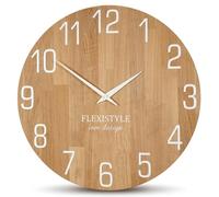 Horloge murale diamètre naturel aspect bois 100% chêne, bois moderne, salon, sans bruit de tic-tac (50cm, blanc)
