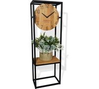 FLEXISTYLE Table console noir métal bois chêne industriel LOFT Design (30x20x100 avec horloge)