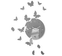 FLEXISTYLE z4g-1a Grande Horloge Murale Moderne en Forme de Papillon Ronde 30 cm, 15 Papillons, pour Salon, Chambre à Coucher, Chambre d'enfant, Produit fabriqué dans l'UE (Gris)