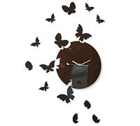 FLEXISTYLE z4g-9 Grande Horloge Murale Moderne en Forme de Papillon Ronde 30 cm, 15 Papillons, pour Salon, Chambre à Coucher, Chambre d'enfant, Produit fabriqué dans l'UE (Marron foncé (wengé)