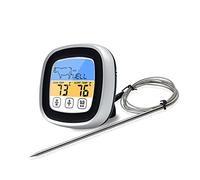 FLEXMAN Thermomètre À Viande, Thermomètre Numérique En Acier Inoxydable Pour Barbecue Avec Écran Tactile, Sonde De Température Pour Fumoir, Four, Pâtisserie, Huile, Barbecue (Noire)