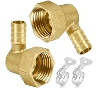 FLEXNOVA Lot de 2 raccords de tuyau Barb - En laiton - Coude 1/2" - Raccord de tuyau à 90° - Filetage intérieur 1/2" - Embout de tuyau coudé de 10 mm - Avec colliers de serrage - Pour eau, jardin, air
