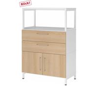FlexWall | 3 HC | Portes + tiroirs + cadre | avec bâti de socle - Blanc/Chêne