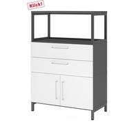 FlexWall | 3 HC | Portes + tiroirs + cadre | avec bâti de socle - Graphite/Blanc