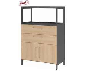 FlexWall | 3 HC | Portes + tiroirs + cadre | avec bâti de socle - Graphite/Chêne