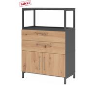FlexWall | 3 HC | Portes + tiroirs + cadre | avec bâti de socle - Graphite/Chêne Cendré