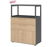 FlexWall | 3 HC | Portes + tiroirs + cadre | avec pieds réglables - Graphite/Chêne