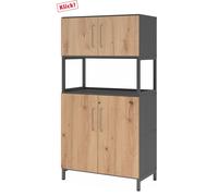 FlexWall | 4 HC | 2 x portes + cadre | avec bâti de socle - Graphite/Chêne Cendré