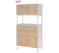 FlexWall | 4 HC | 2 x portes + tiroirs + cadre | avec bâti de socle - Blanc/Chêne