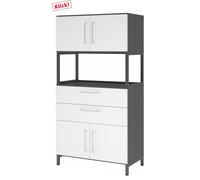 FlexWall | 4 HC | 2 x portes + tiroirs + cadre | avec bâti de socle - Graphite/Blanc