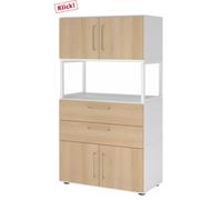 FlexWall | 4 HC | 2 x portes + tiroirs + cadre | avec pieds réglables - Blanc/Chêne
