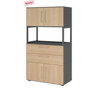 FlexWall | 4 HC | 2 x portes + tiroirs + cadre | avec pieds réglables - Graphite/Chêne
