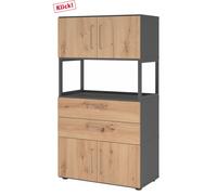 FlexWall | 4 HC | 2 x portes + tiroirs + cadre | avec pieds réglables - Graphite/Chêne Cendré