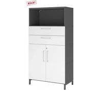 FlexWall | 4 HC | Portes + tiroirs + corps | avec bâti de socle Graphite/Blanc