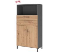 FlexWall | 4 HC | Portes + tiroirs + corps | avec bâti de socle - Graphite/Chêne Cendré