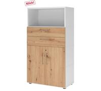 FlexWall | 4 HC | Portes + tiroirs + corps | avec pieds réglables - Blanc/Chêne Cendré