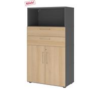 FlexWall | 4 HC | Portes + tiroirs + corps | avec pieds réglables - Graphite/Chêne