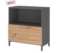 FlexWall | 4 HC | Tiroirs + corps | avec bâti de socle - Graphite/Chêne Cendré