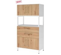 FlexWall | 4 OH | 2 x portes + tiroir + cadre | avec socle - Blanc/Chêne Cendré