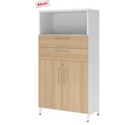 FlexWall | 4 OH | Portes + tiroirs + caisson | avec socle - Blanc/Chêne