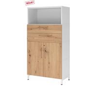 FlexWall | 4 OH | Portes + tiroirs + caisson | avec socle - Blanc/Chêne Cendré