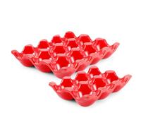 Flexzion 12 + 6 tasses Porte-œufs en céramique pour réfrigérateur - 18 bacs à œufs en porcelaine - Organiseur de rangement - Support de service décoratif pour réfrigérateur et comptoir - Présentoir de