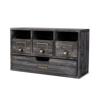 Flexzion Armoire d'apothicaire avec 4 tiroirs - Organiseur de bureau en bois rustique vintage pour fournitures de maison et de bureau - Rangement de table en bois pour catalogue, cartes, bijoux