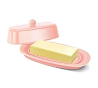 Flexzion Beurrier européen en céramique rose avec couvercle pour comptoir (17,8 cm) - 1 support de beurre pour comptoir, récipient à fromage à la crème