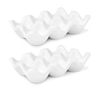 Flexzion Boîte à œufs en porcelaine - Plateau à œufs en céramique de capacité 6 œufs, une demi-douzaine de porte-œufs pour réfrigérateur, présentoir de plan de travail, bol de service décoratif blanc