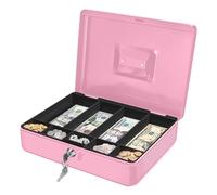 Flexzion Caisse à monnaie avec plateau et serrure - Caisse à monnaie en métal pour petites entreprises - Tirelire rose à 9 compartiments avec plateau amovible et clé - Rangement portable pour chèques